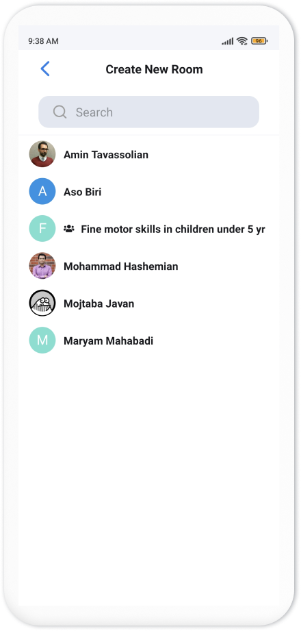The list of contacts on the participant app